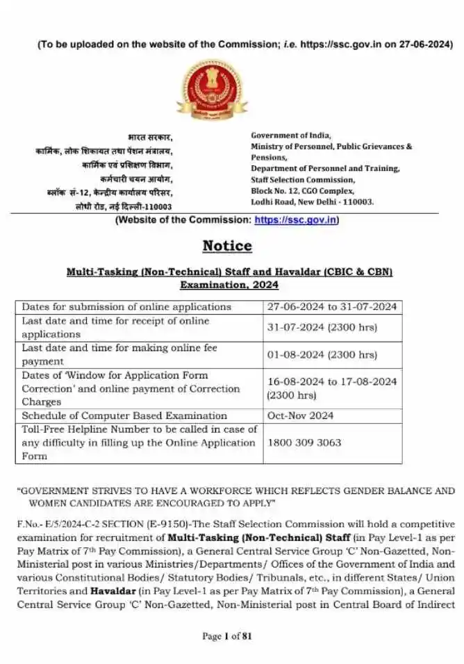 SSC MTS Vacancy 2024
