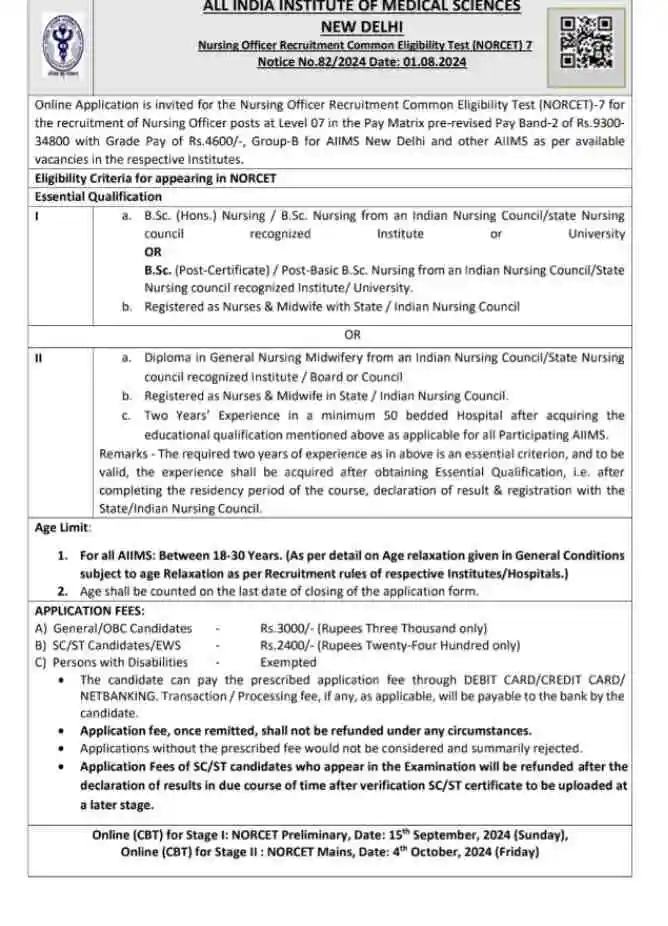 AIIMS NORCET 7 Recruitment 2024